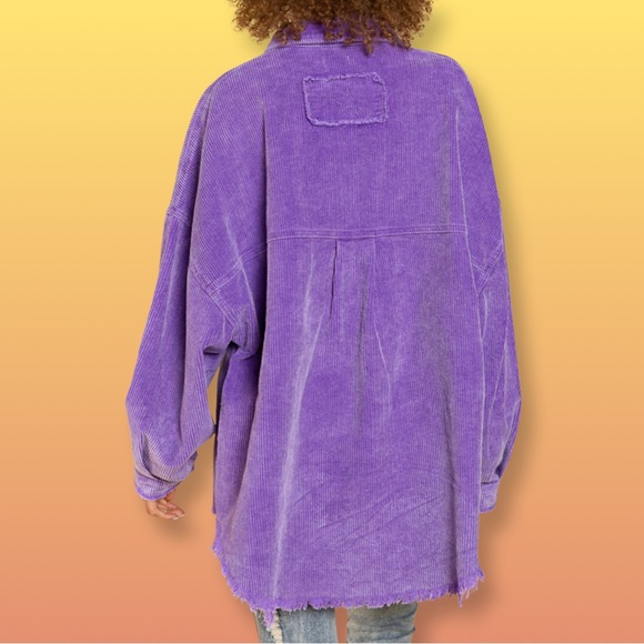 POL High-Low Relaxed Fit Corduroy Button Down Jacket Royal Purple - Picture 2 of 13